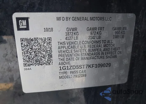 2019 Chevrolet Malibu Lt from USA, damaged, VIN 1G1ZD5ST7KF109029